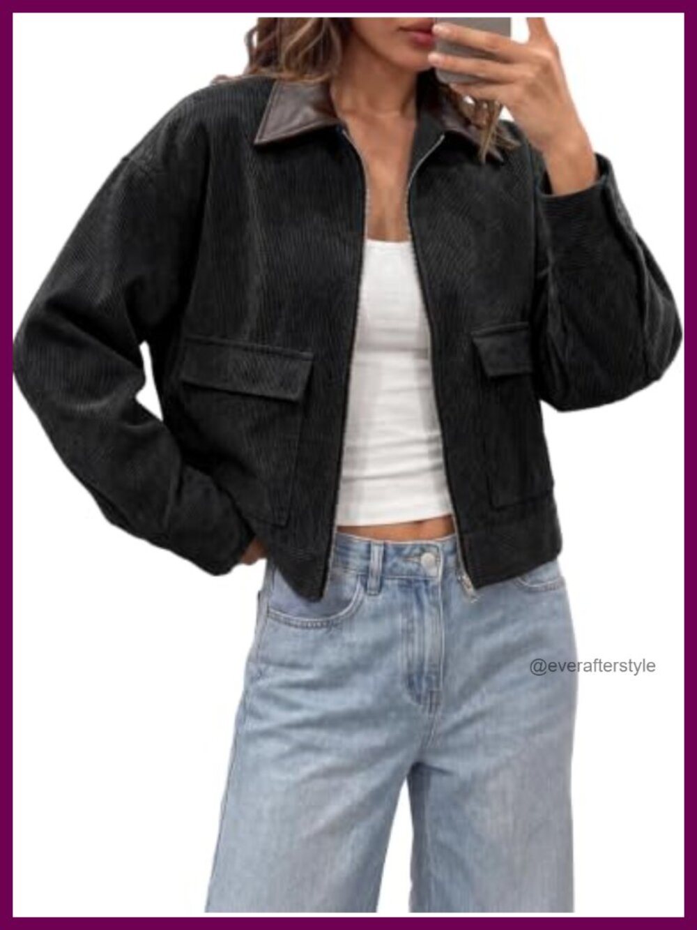 Cropped Corduroy Jacket Oversized Zip Up Barn Bomber Coat Womens